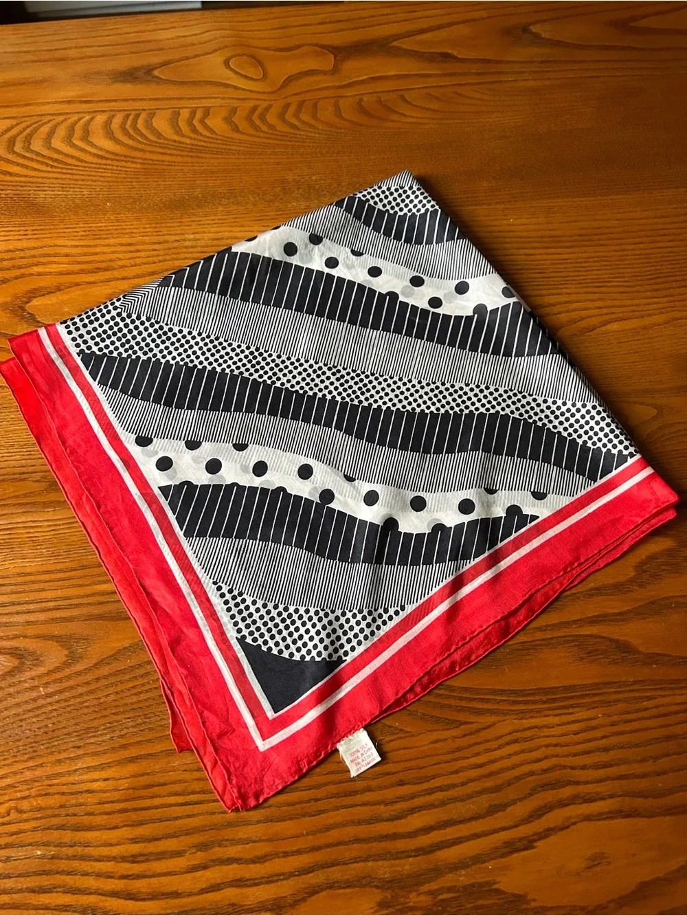 100% Silk Geometric Scarf in Black, White & Red